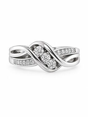 Diamond Ring 3 Stone Bypass Lab Grown Engagement Promise Size 7 NWT
